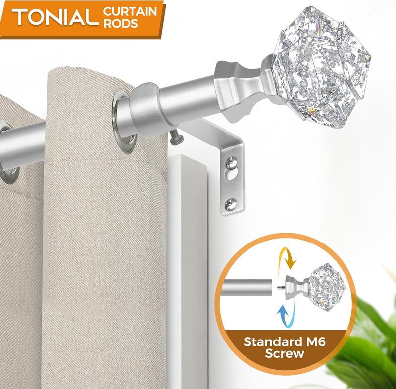 TONIAL Curtain Rod Finials for 3/4 and 5/8 Inch Diameter Curtain rods, Translucent Diamond Replacement Finials with M6 Standard Screw, Silver 2pcs - Image 3